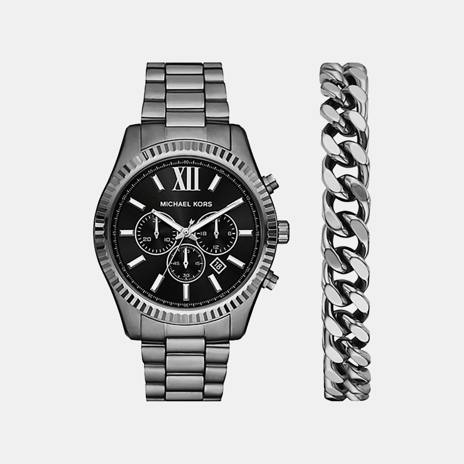 Michael Kors Lexington Men Quartz Black Dial Chronograph Stainless Steel Watch Mk9217Set