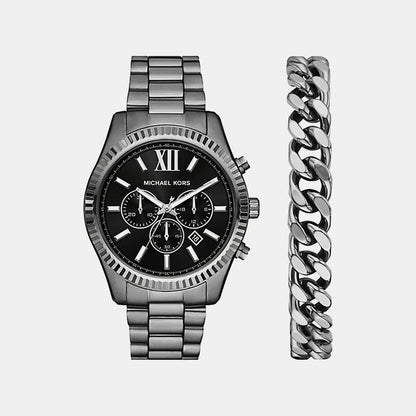 Michael Kors Lexington Men Quartz Black Dial Chronograph Stainless Steel Watch Mk9217Set