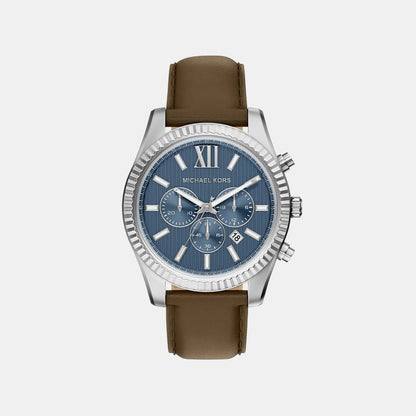 Michael Kors Lexington Men Quartz Blue Dial Chronograph Leather Watch Mk9258