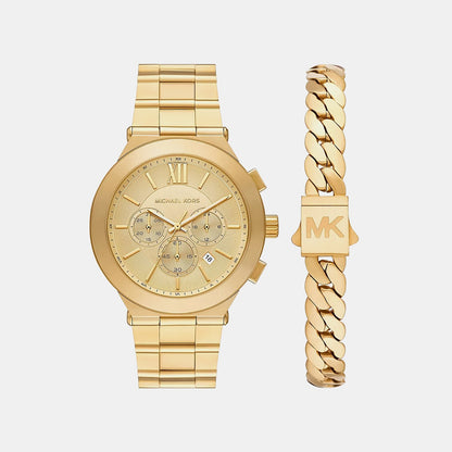 Michael Kors Oversized Billie Men Quartz Gold Dial Chronograph Stainless Steel Watch Mk9270Set