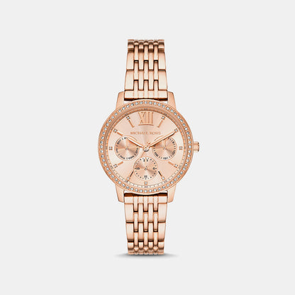 Michael Kors Women Quartz Rose Gold Dial Multi-Function Stainless Steel Watch Mko1081