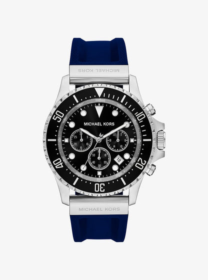 Oversized Everest Silver-Tone and Silicone Watch Navy Navy