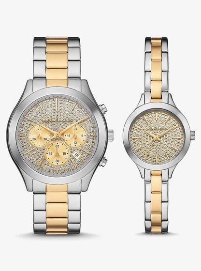Aspyn His and Hers Pave Two-Tone Watch Set Two Tone Two Tone