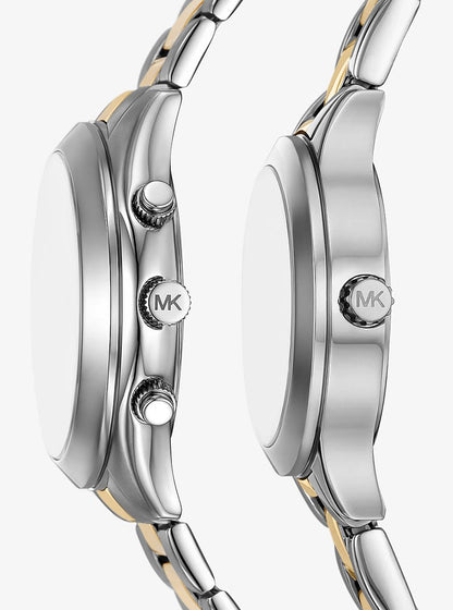 Aspyn His and Hers Pave Two-Tone Watch Set Two Tone Two Tone
