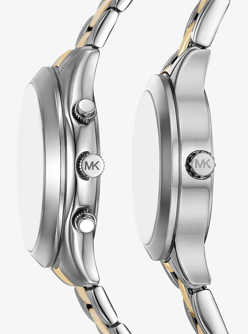 Aspyn His and Hers Pave Two-Tone Watch Set Two Tone Two Tone