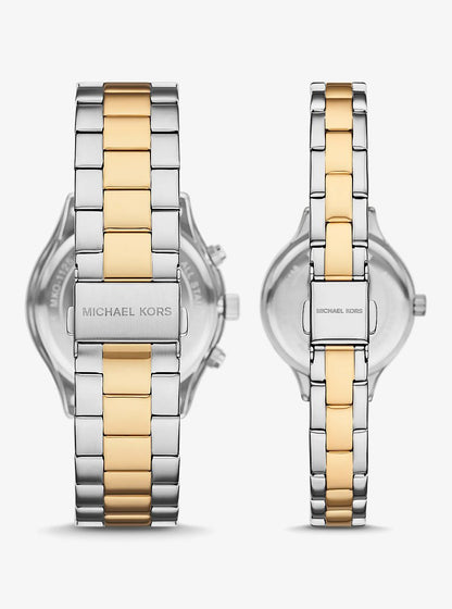 Aspyn His and Hers Pave Two-Tone Watch Set Two Tone Two Tone