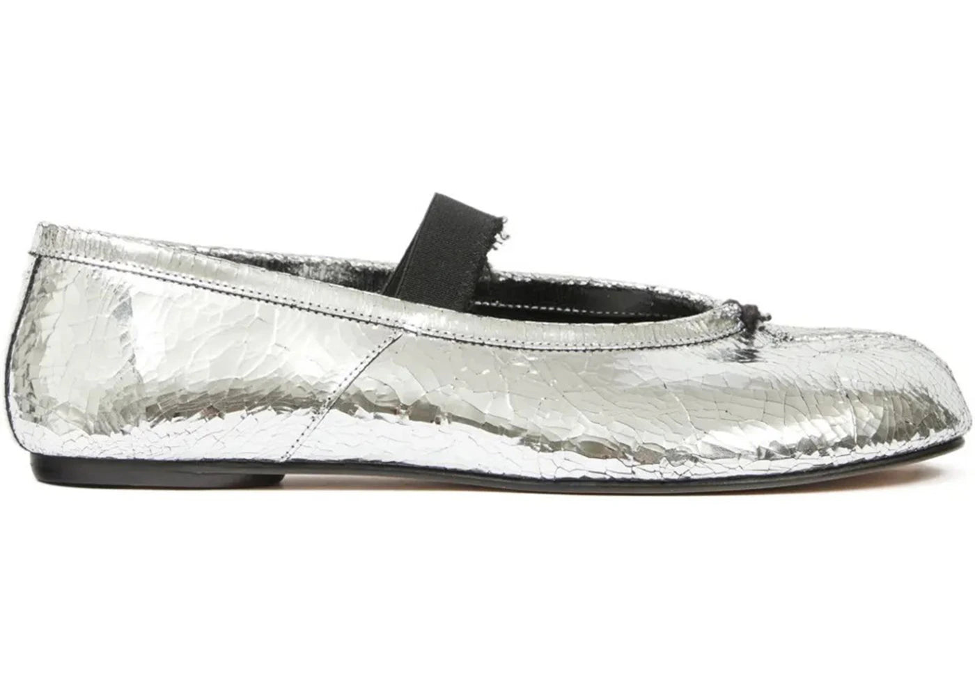 Maison Margiela Tabi Ballerina Flat Elastic Band Textured Silver Black (Women'S)