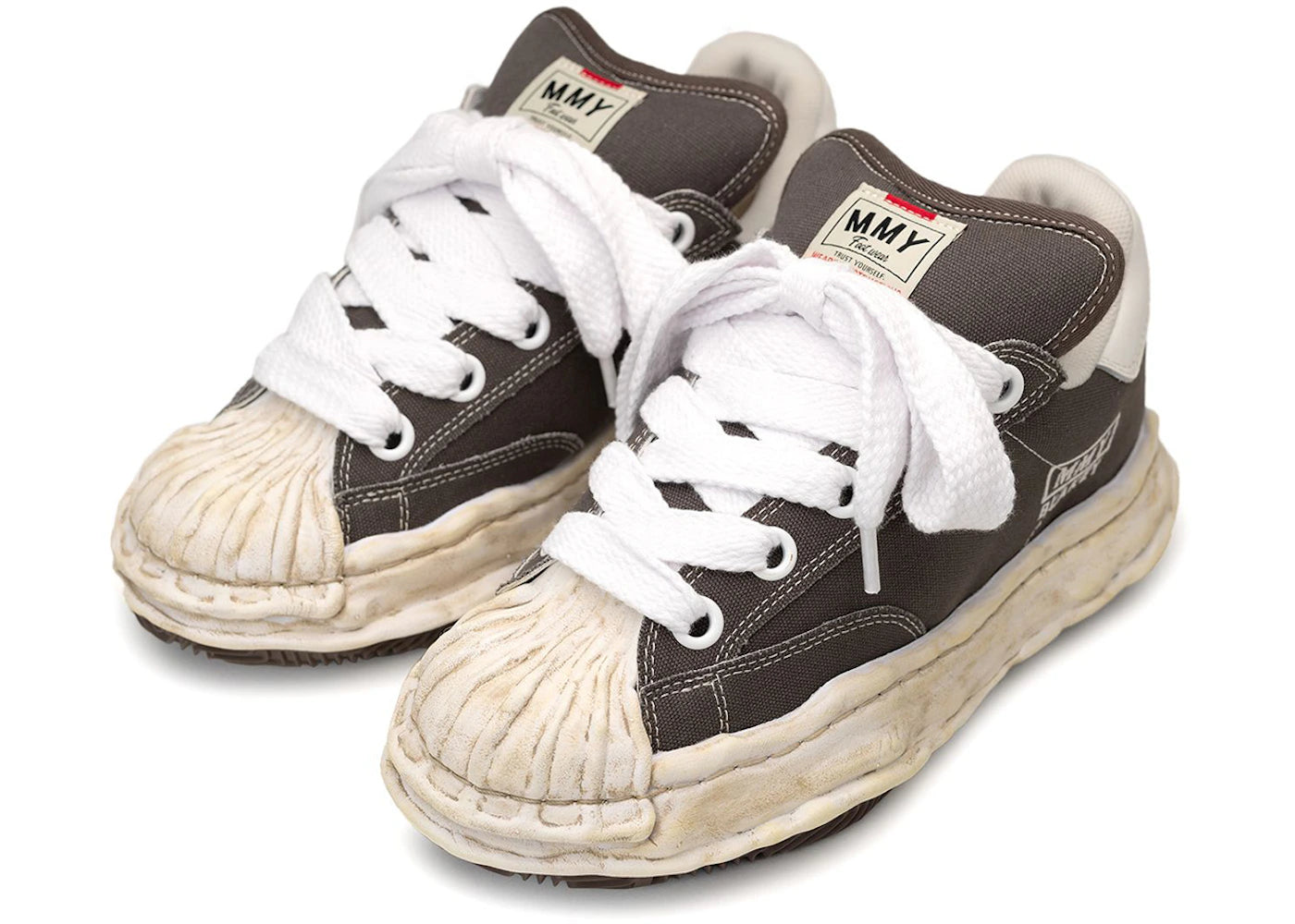 maison mihara yasuhiro blakey puffer og sole canvas low distressed midsole grey