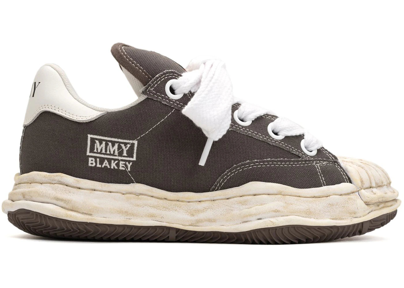 maison mihara yasuhiro blakey puffer og sole canvas low distressed midsole grey