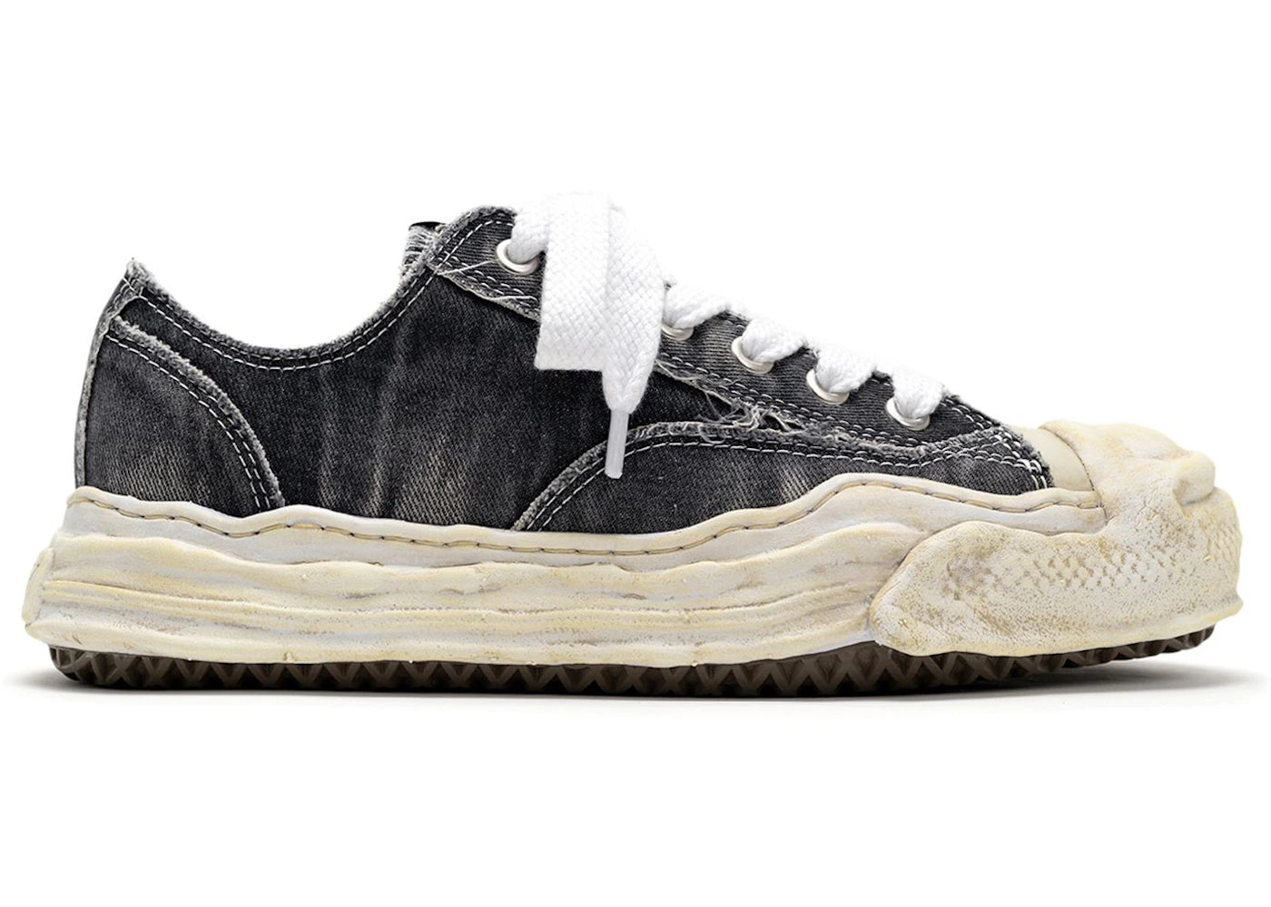 Maison Mihara Yasuhiro Hank Og Sole Bleach-Wash Denim Canvas Low Black White