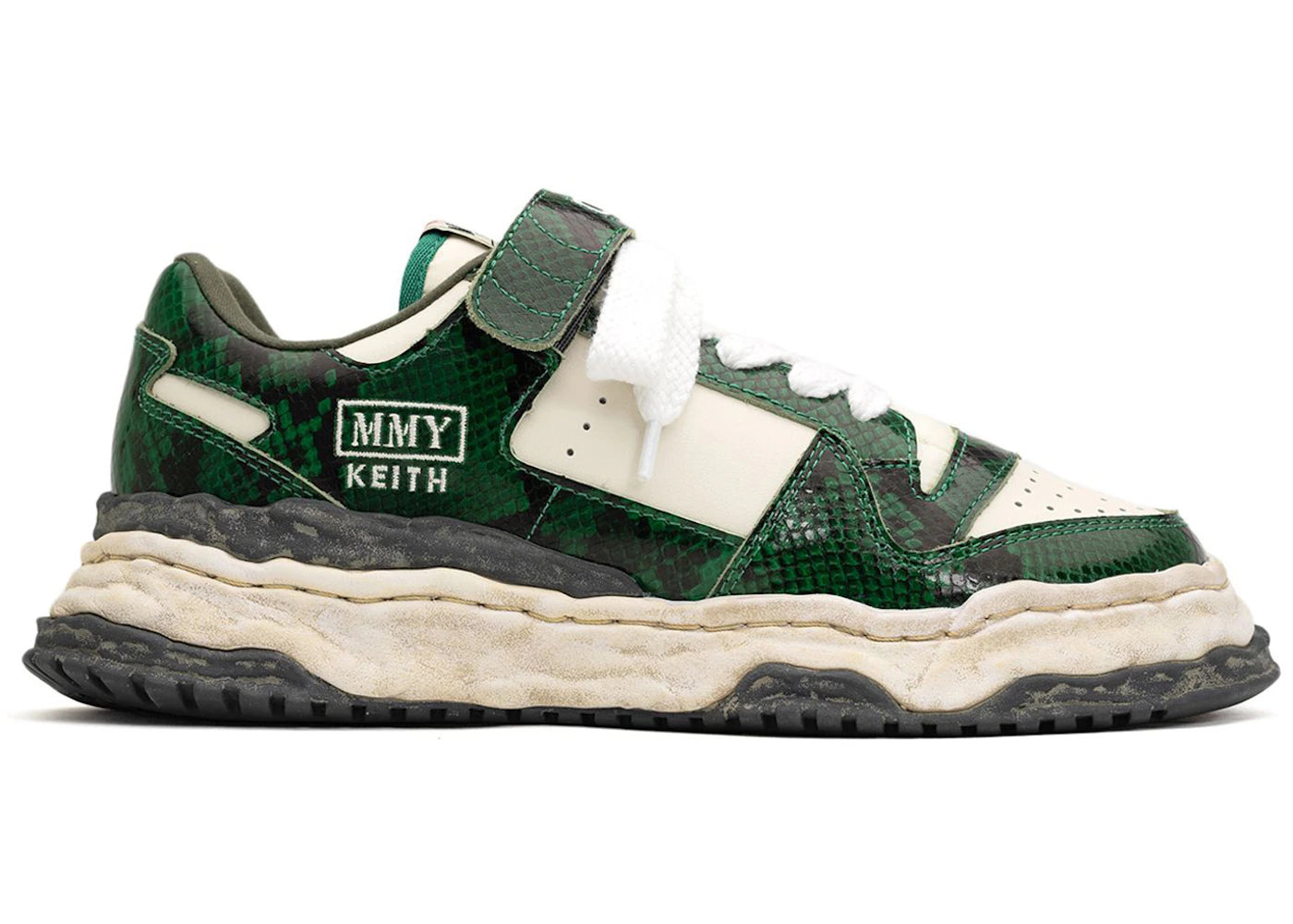 maison mihara yasuhiro keith og sole leather low python printed green white