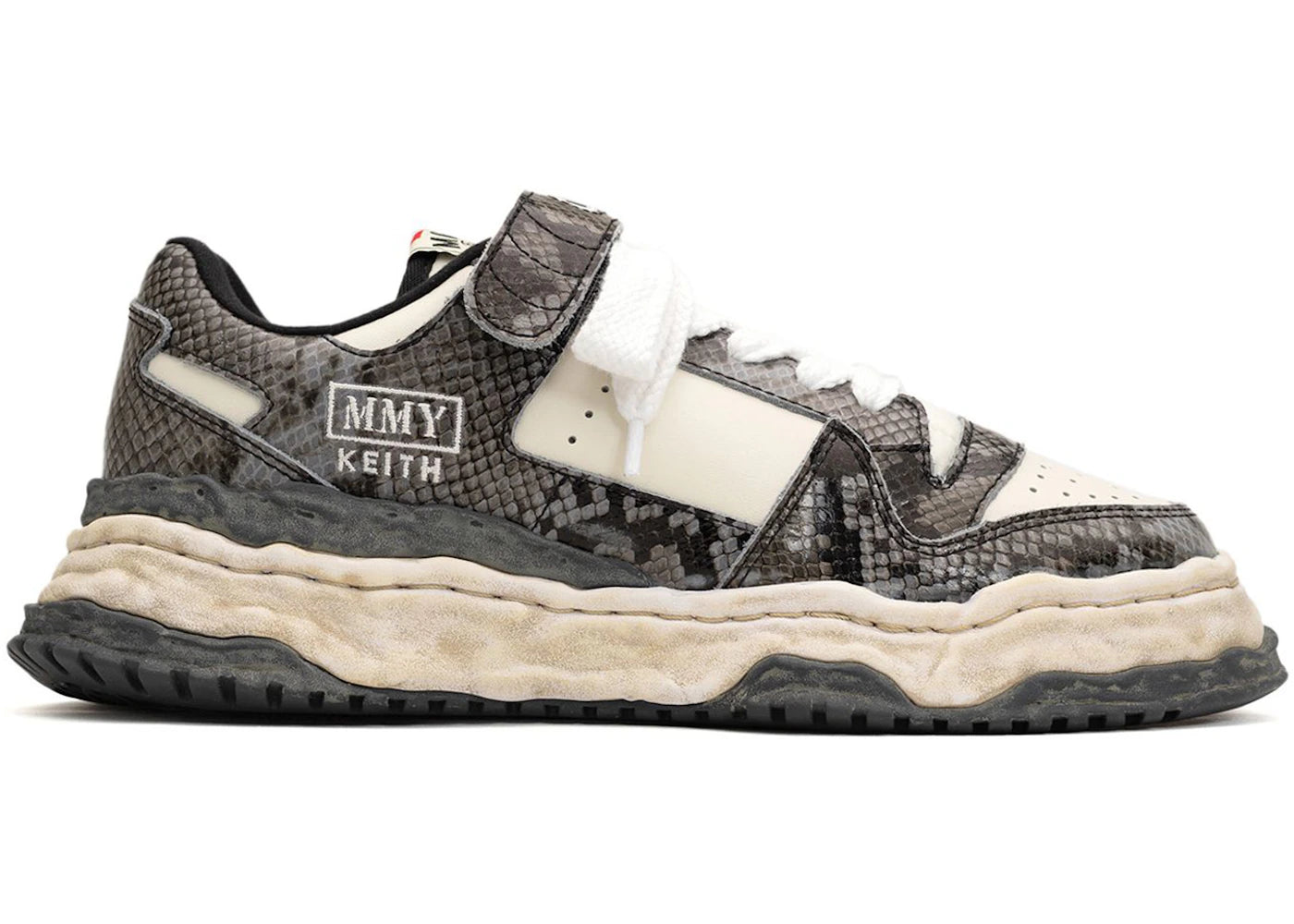 maison mihara yasuhiro keith og sole leather low python printed grey white