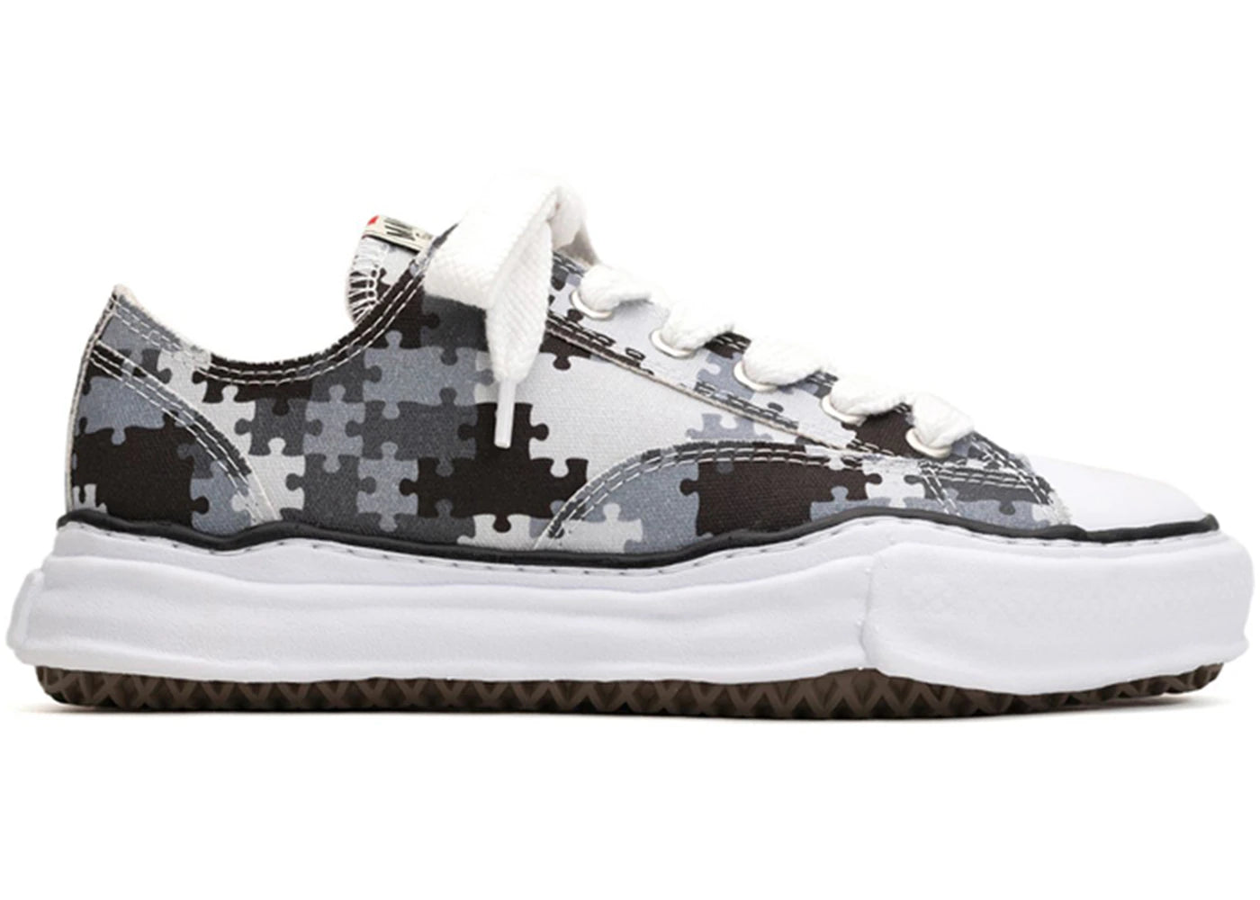 maison mihara yasuhiro peterson og sole canvas low peace and after camo grey