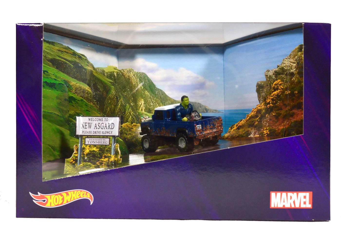Mattel Creations Hot Wheels Marvel Land Rover Defender 110 Pickup Truck With Hulk And Rocket