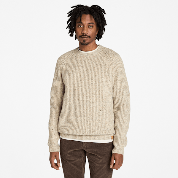 Timberland Chunky Yarn Crewneck Sweater Light Beige Heather Men'S