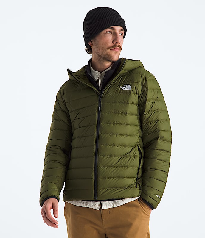 The North Face Men Classic Down Hooded Jacket Summit Navy Woodland Green TNF Black