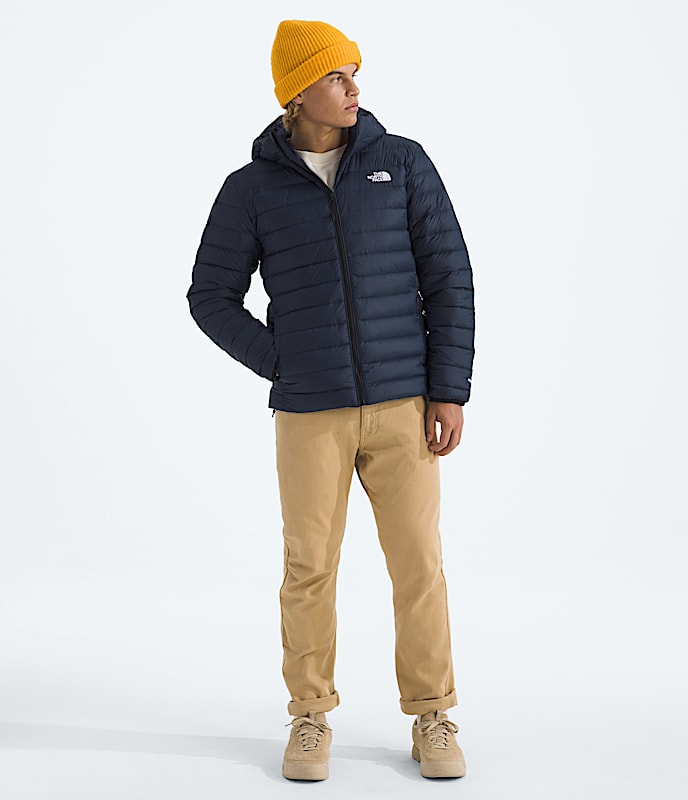 The North Face Men Classic Down Hooded Jacket Summit Navy Woodland Green TNF Black