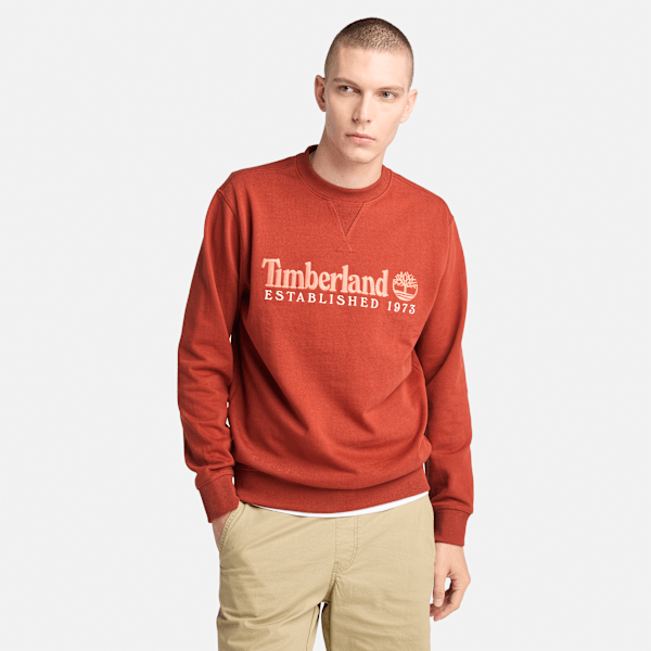 Timberland Established 1973 Embroidered Logo Crew Neck Sweatshirt Burnt Henna Men'S