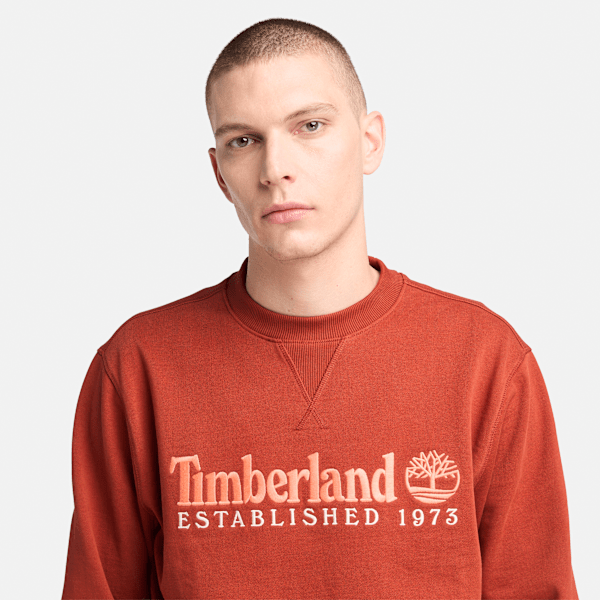 Timberland Established 1973 Embroidered Logo Crew Neck Sweatshirt Burnt Henna Men'S