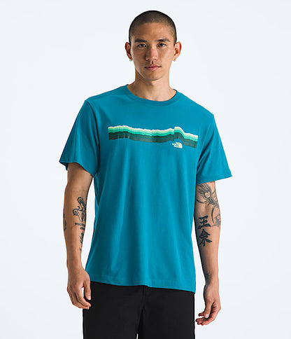 The North Face Men Evolution Tequila Sunrise Short-Sleeve TeeGraphic Bark Mist Dusk Blue Sumac White Dune