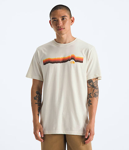The North Face Men Evolution Tequila Sunrise Short-Sleeve TeeGraphic Bark Mist Dusk Blue Sumac White Dune