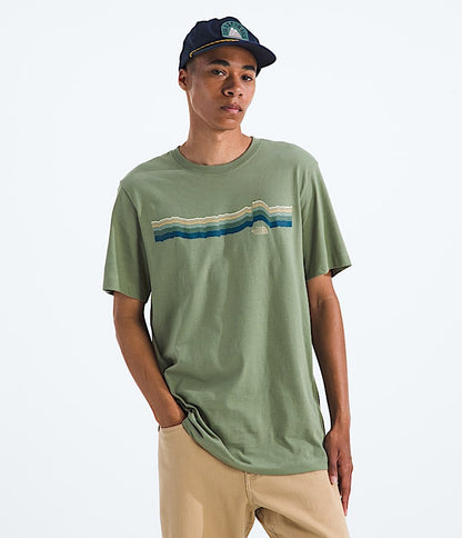 The North Face Men Evolution Tequila Sunrise Short-Sleeve TeeGraphic Bark Mist Dusk Blue Sumac White Dune