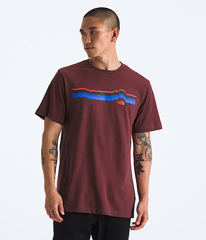 The North Face Men Evolution Tequila Sunrise Short-Sleeve TeeGraphic Bark Mist Dusk Blue Sumac White Dune