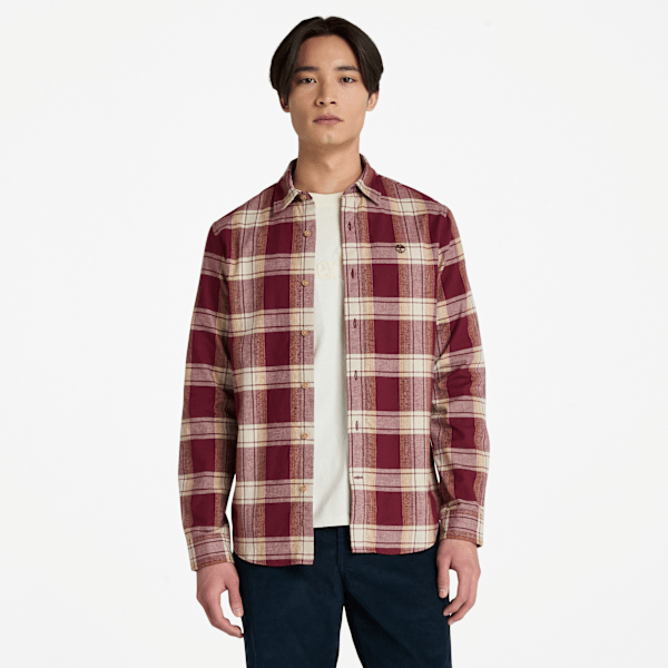 Timberland Herringbone Flannel Check Shirt Burgundy Men'S