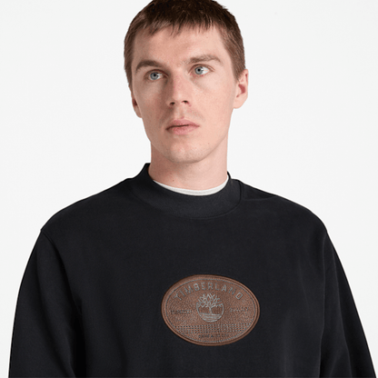 Timberland Leather Badge Crewneck Sweatshirt Black Men'S