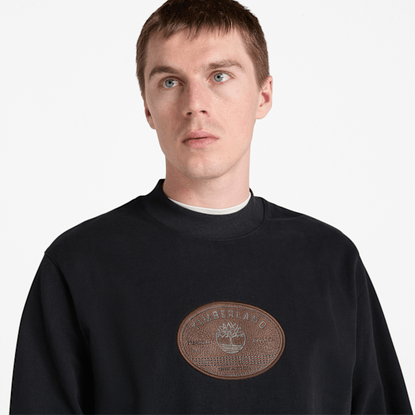 Timberland Leather Badge Crewneck Sweatshirt Black Men'S