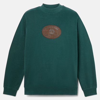 Timberland Leather Badge Crewneck Sweatshirt Dark Forest Green Men'S