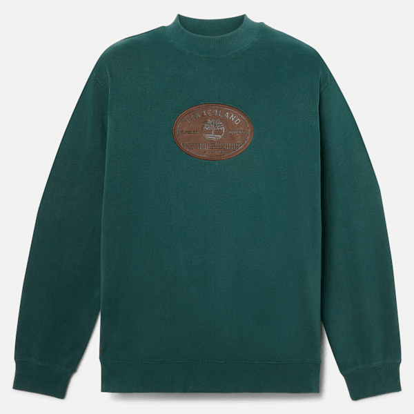 Timberland Leather Badge Crewneck Sweatshirt Dark Forest Green Men'S