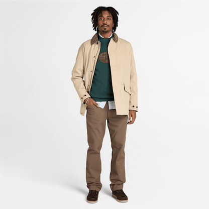 Timberland Leather Badge Crewneck Sweatshirt Dark Forest Green Men'S