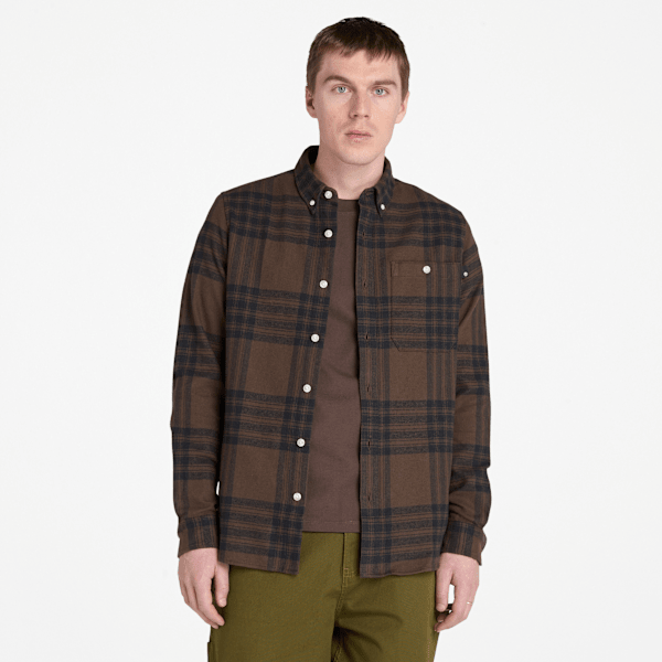 Timberland Midweight Flannel Check Shirt Chocolate Brown Men'S