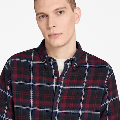 Timberland Midweight Flannel Checkered Shirt Burgundy Men'S
