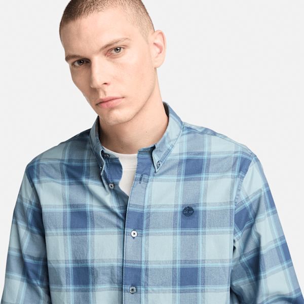 Timberland Poplin Check Shirt Dark Denim Men'S