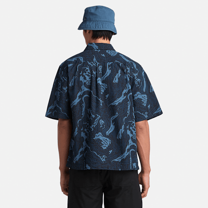 Timberland Seersucker Graphic Resort Shirt Coastal Dark Sapphire Men'S