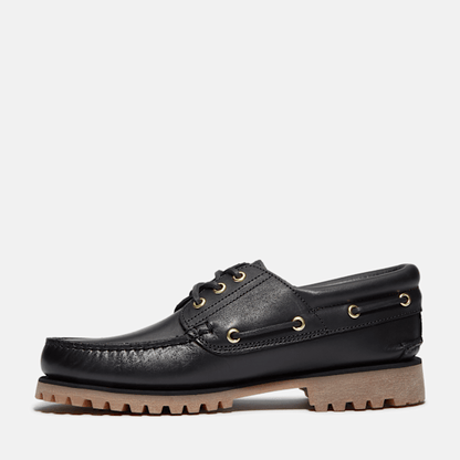 Timberland Authentic 3-Eye Lug Handsewn Boat Shoe Black Full-Grain Men'S