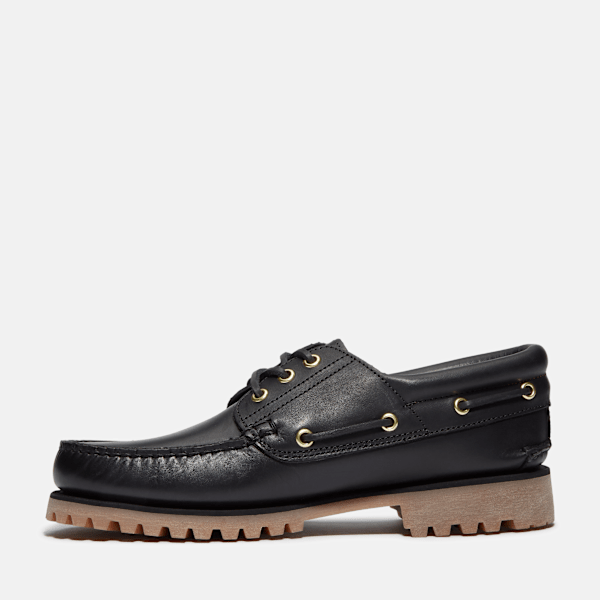 Timberland Authentic 3-Eye Lug Handsewn Boat Shoe Black Full-Grain Men'S