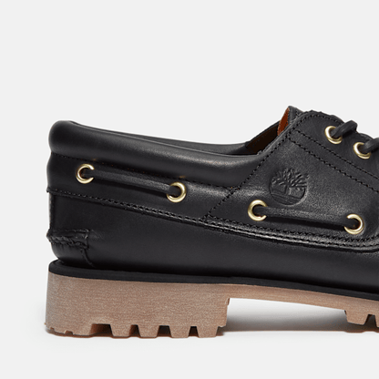 Timberland Authentic 3-Eye Lug Handsewn Boat Shoe Black Full-Grain Men'S