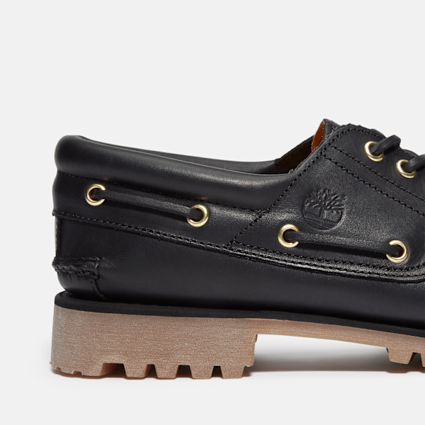 Timberland Authentic 3-Eye Lug Handsewn Boat Shoe Black Full-Grain Men'S
