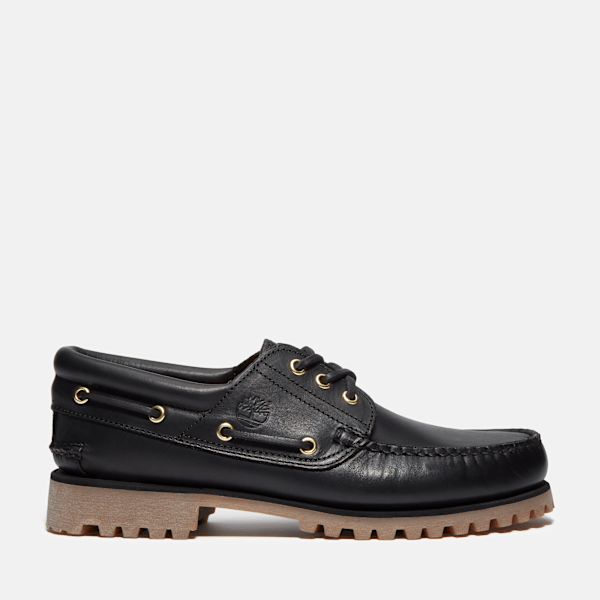 Timberland Authentic 3-Eye Lug Handsewn Boat Shoe Black Full-Grain Men'S