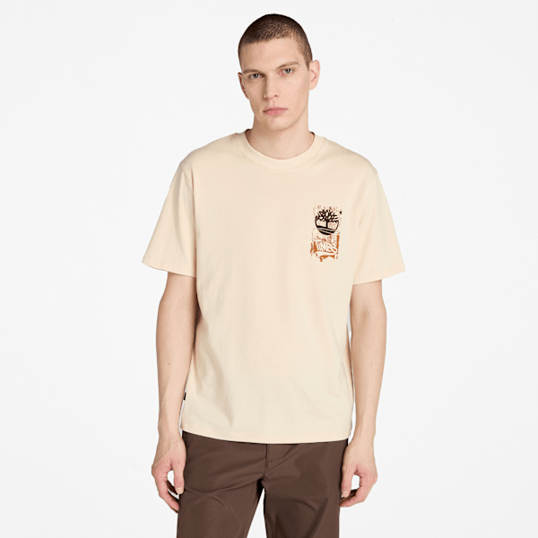 Timberland Brand Carrier Slogan Back Graphic T-Shirt Light Beige Men'S