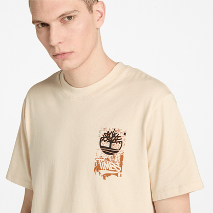 Timberland Brand Carrier Slogan Back Graphic T-Shirt Light Beige Men'S