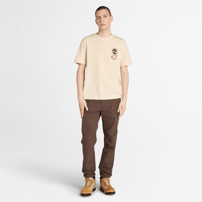 Timberland Brand Carrier Slogan Back Graphic T-Shirt Light Beige Men'S