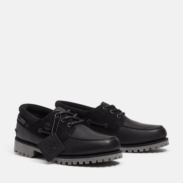 Timberland Emerald Woods 3-Eye Lug Handsewn Boat Shoe Black Full-Grain Men'S
