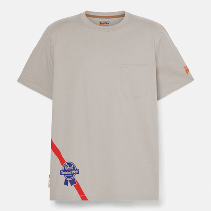 Timberland Pro And Pabst Blue Ribbon Short Sleeve T-Shirt Light Grey Men'S