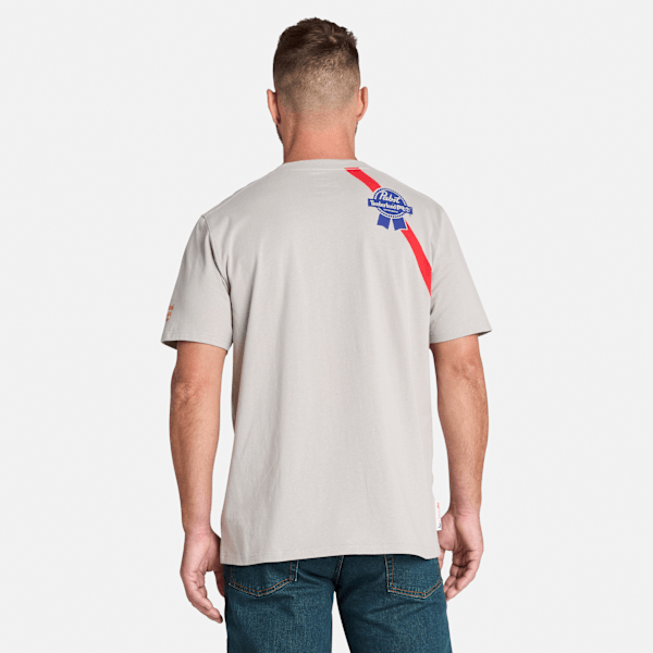 Timberland Pro And Pabst Blue Ribbon Short Sleeve T-Shirt Light Grey Men'S