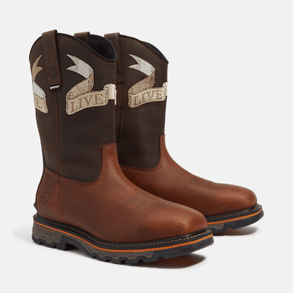 Timberland True Grit Live Free Or Die Pull-On Soft Toe Waterproof Work Boot Medium Brown Full-Grain Men'S