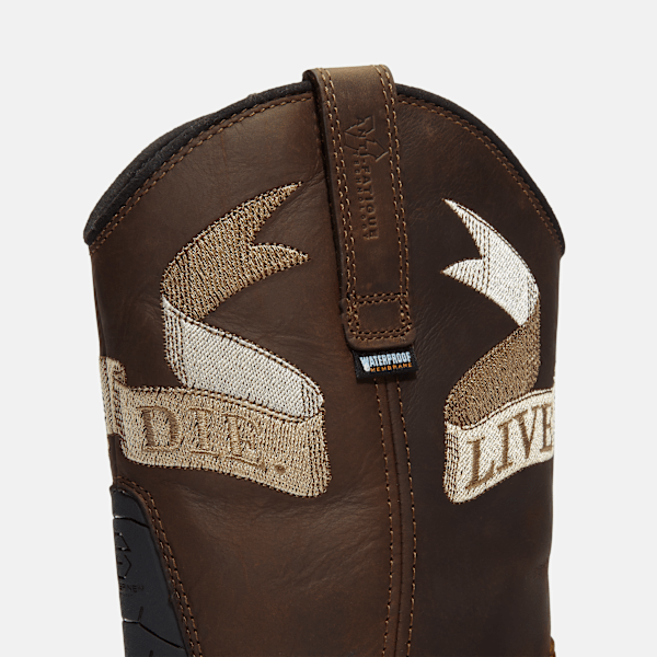 Timberland True Grit Live Free Or Die Pull-On Soft Toe Waterproof Work Boot Medium Brown Full-Grain Men'S